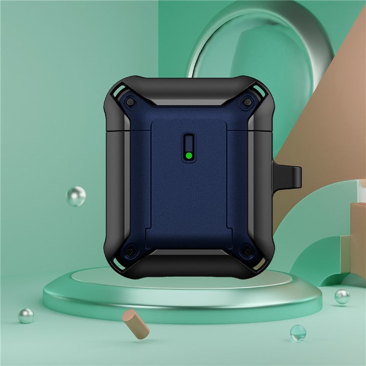 For Apple AirPods with Charging Case (2016)  /  (2019)  /  AirPods with Wireless Charging Case (2019) Dual Color Protective Cover Slide Open TPU+PC Case - Black / Blue