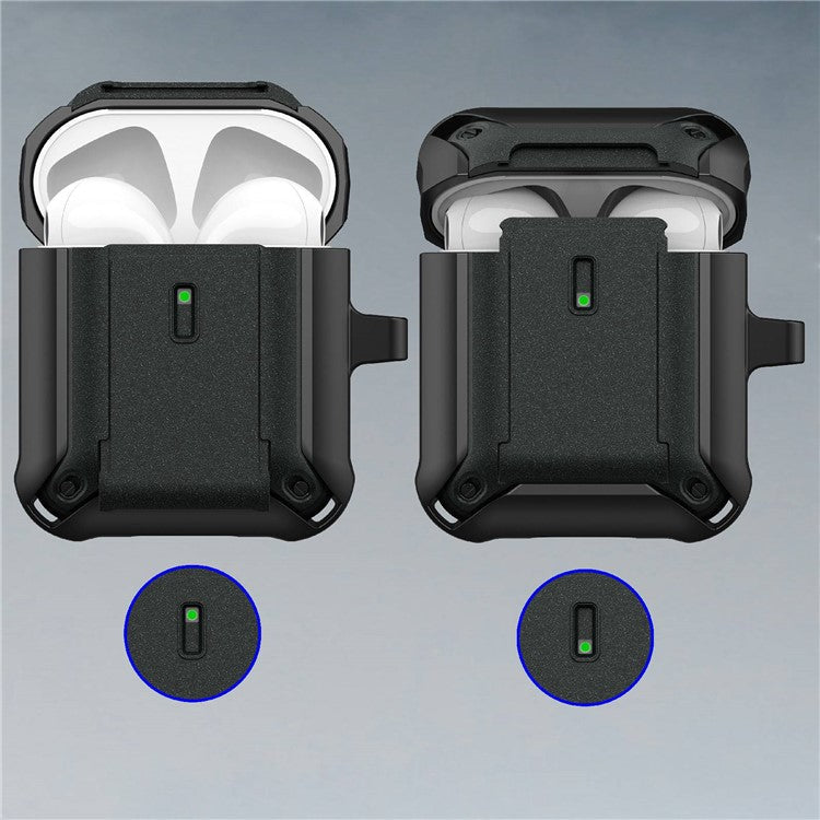 For Apple AirPods with Charging Case (2016)  /  (2019)  /  AirPods with Wireless Charging Case (2019) Dual Color Protective Cover Slide Open TPU+PC Case - Black / Blue