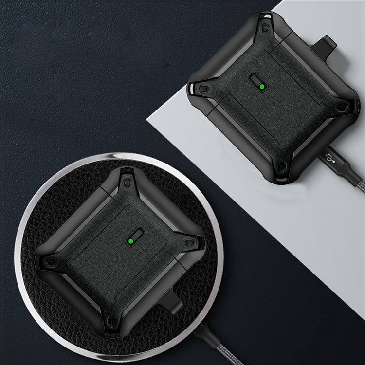 For Apple AirPods with Charging Case (2016)  /  (2019)  /  AirPods with Wireless Charging Case (2019) Dual Color Protective Cover Slide Open TPU+PC Case - Black / Blue