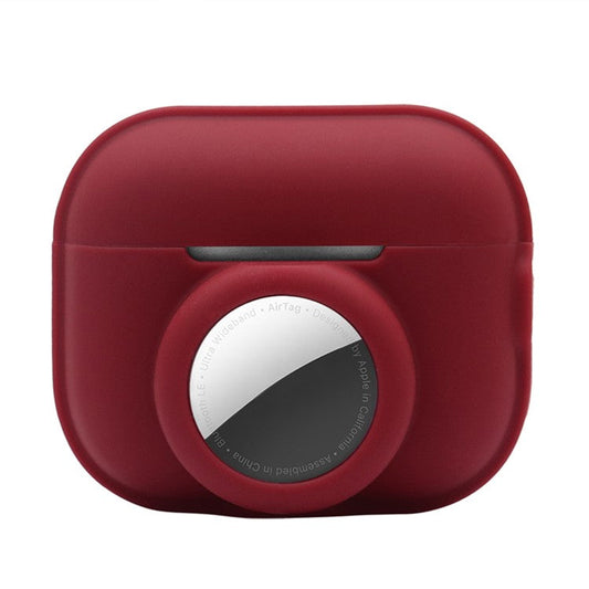 For Apple AirPods Pro 2 + for AirTag 2-in-1 Silicone Protective Cover Anti-drop Case (without Hanging Rope) - Wine Red