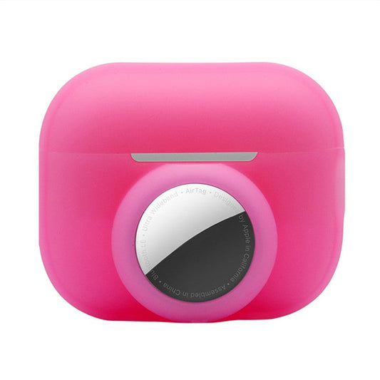 For Apple AirPods Pro 2 + for AirTag 2-in-1 Silicone Protective Cover Anti-drop Case (without Hanging Rope) - Fluorescent Pink