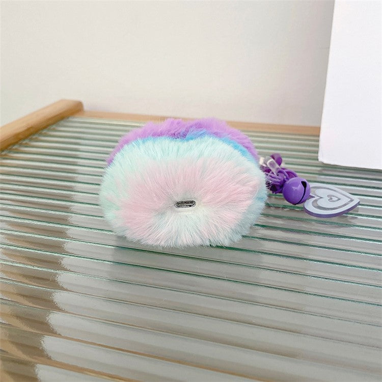 For AirPods with Charging Case (2016) / (2019) / AirPods with Wireless Charging Case (2019) Color Splicing Stylish Plush Earphone Case Winter Protective Cover with Heart Pendant - Purple / Blue