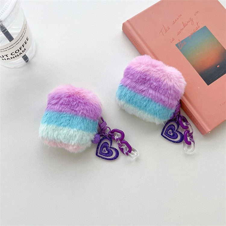 For AirPods with Charging Case (2016) / (2019) / AirPods with Wireless Charging Case (2019) Color Splicing Stylish Plush Earphone Case Winter Protective Cover with Heart Pendant - Purple / Blue