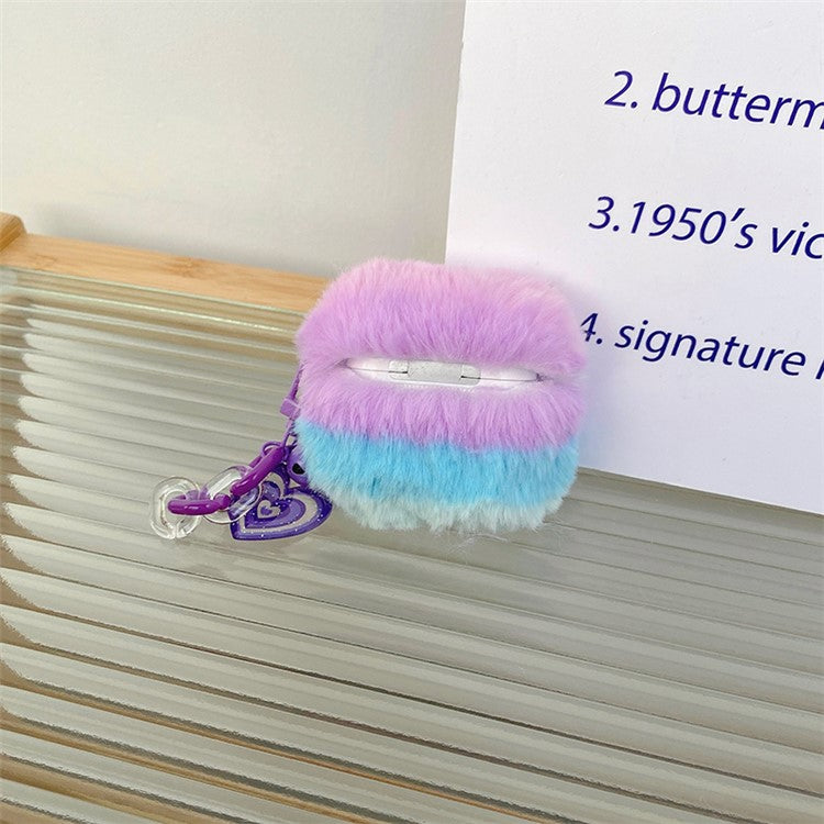 For Apple AirPods 3 Color Splicing Soft Plush Bluetooth Earphone Case Anti-drop Protective Cover with Heart Pendant - Purple / Blue
