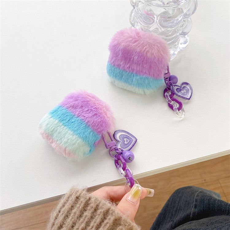 For Apple AirPods 3 Color Splicing Soft Plush Bluetooth Earphone Case Anti-drop Protective Cover with Heart Pendant - Purple / Blue