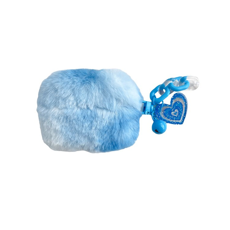 For Apple AirPods Pro Color Splicing Cute Plush Bluetooth Earphone Case Warm Anti-drop Cover with Heart Pendant - Blue / White