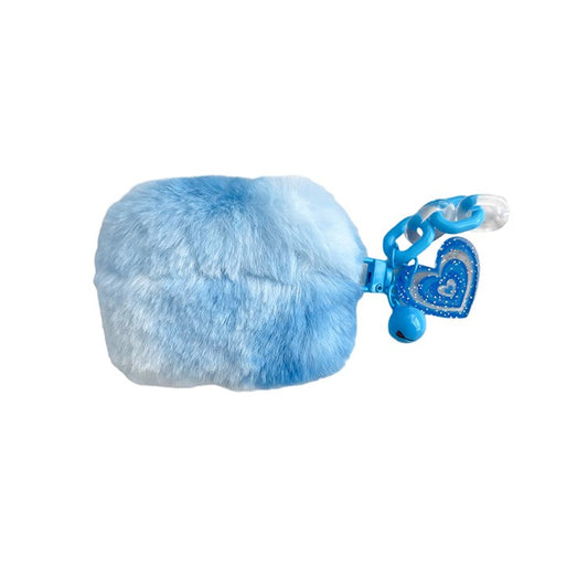For Apple AirPods Pro Color Splicing Cute Plush Bluetooth Earphone Case Warm Anti-drop Cover with Heart Pendant - Blue / White