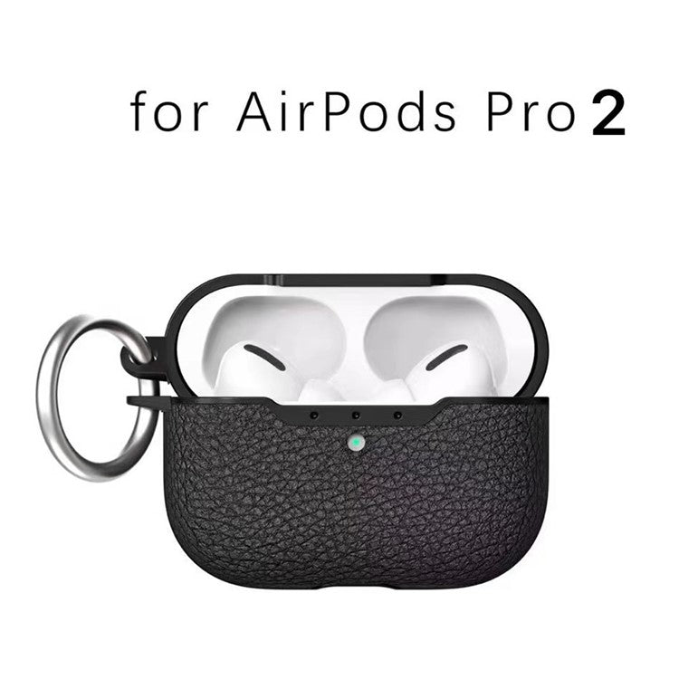For AirPods Pro 2 Litchi Texture Soft TPU Bluetooth Earphone Case Ultra-thin Protective Cover with Ring Buckle - Green