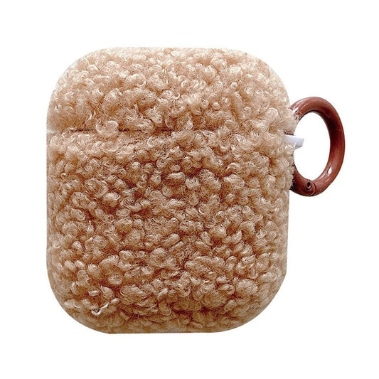 For Apple AirPods with Charging Case (2016)  /  (2019)  /  AirPods with Wireless Charging Case (2019) Shockproof Cover Bluetooth Earbuds Protector Fluff + TPU Case with Buckle - Brown