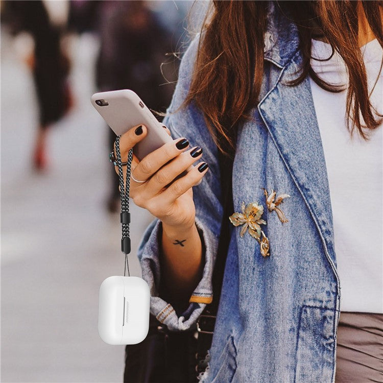 AHASTYLE PT187 For Apple AirPods Pro 2 Bluetooth Earphone Silicone Case Earbud Charging Case Protective Cover with Hand Strap - White