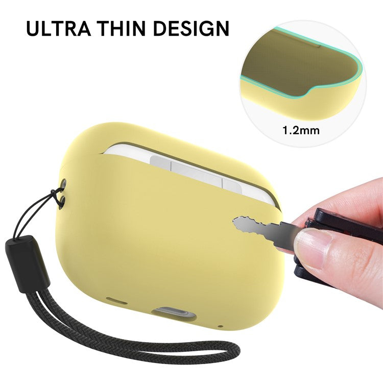 AHASTYLE WE12 Silicone Case for Apple AirPods Pro 2, Two-Piece Design Earbud Earphone Drop-proof Cover with Hand Strap - Yellow