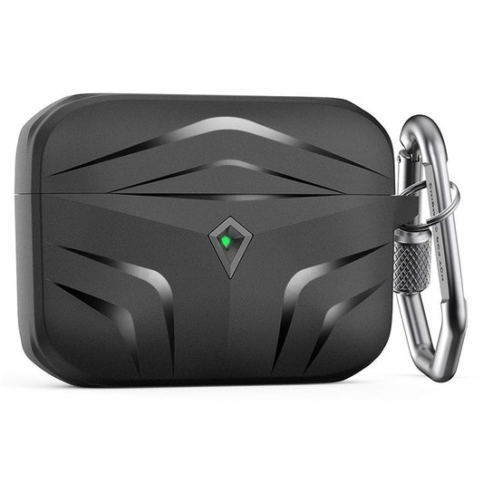 AHASTYLE PT140 For Apple AirPods Pro 2 / AirPods Pro Earphone TPU Case Rhombus Two-Piece Design Anti-fall Earbud Cover with Carabiner - Black