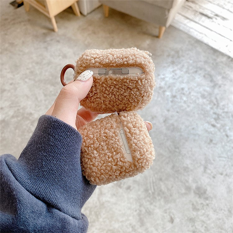 For Apple AirPods Pro 2 Solid Color Plush Earphone Case Bluetooth Earphone Earbud Anti-scratch TPU Cover with Buckle - Brown