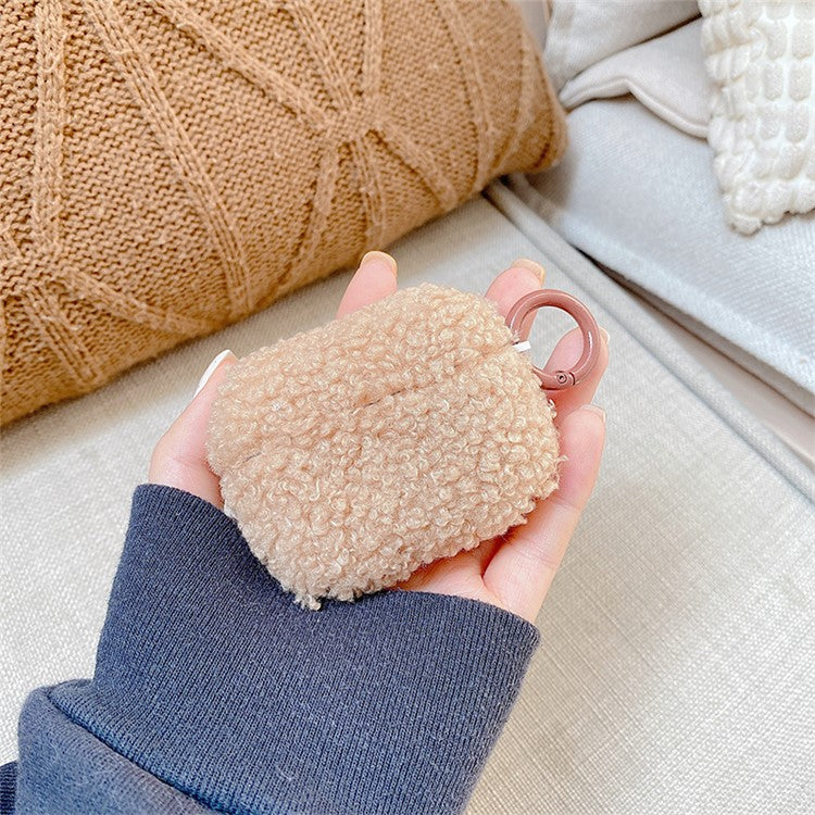 For Apple AirPods Pro 2 Solid Color Plush Earphone Case Bluetooth Earphone Earbud Anti-scratch TPU Cover with Buckle - Brown