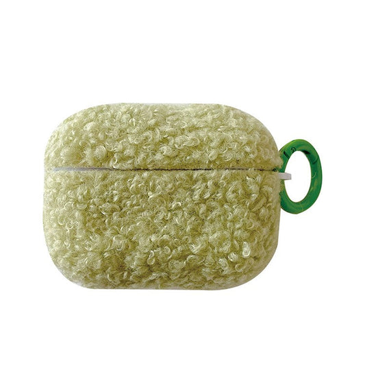 For Apple AirPods Pro 2 Solid Color Plush Earphone Case Bluetooth Earphone Earbud Anti-scratch TPU Cover with Buckle - Green