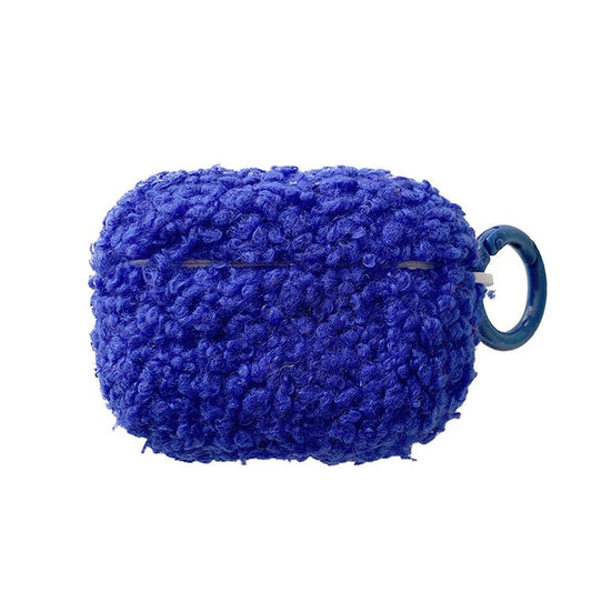 For Apple AirPods Pro 2 Solid Color Plush Earphone Case Bluetooth Earphone Earbud Anti-scratch TPU Cover with Buckle - Blue