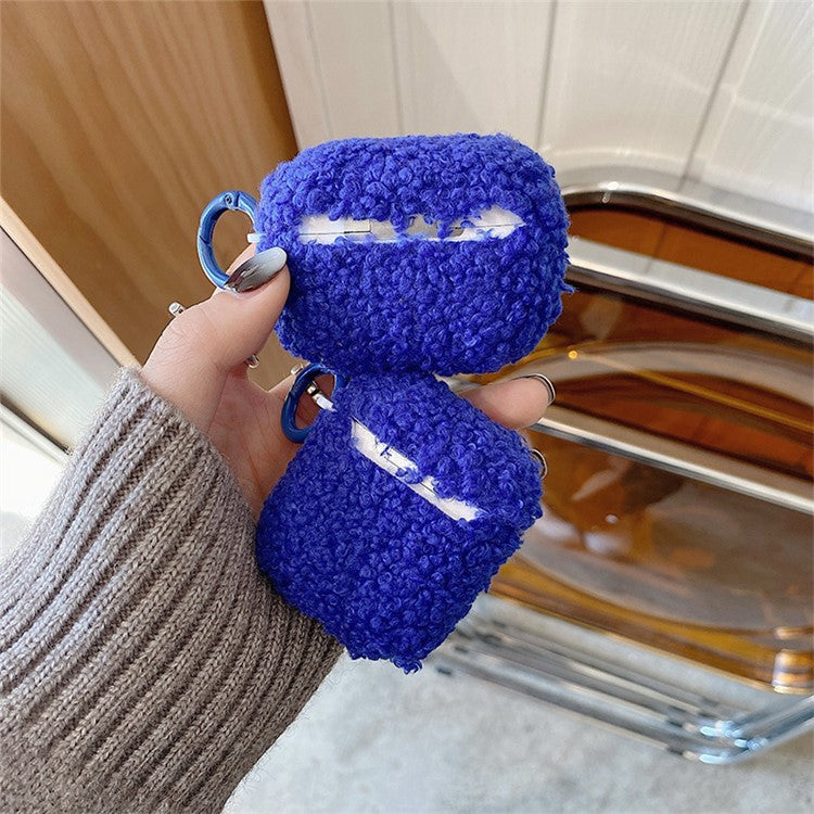 For Apple AirPods Pro 2 Solid Color Plush Earphone Case Bluetooth Earphone Earbud Anti-scratch TPU Cover with Buckle - Blue