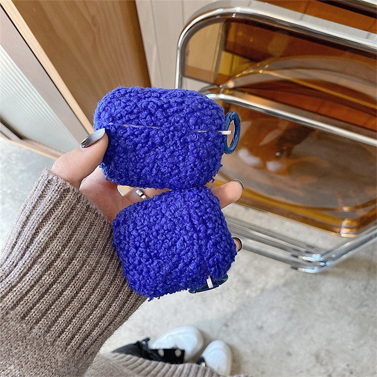 For Apple AirPods Pro 2 Solid Color Plush Earphone Case Bluetooth Earphone Earbud Anti-scratch TPU Cover with Buckle - Blue