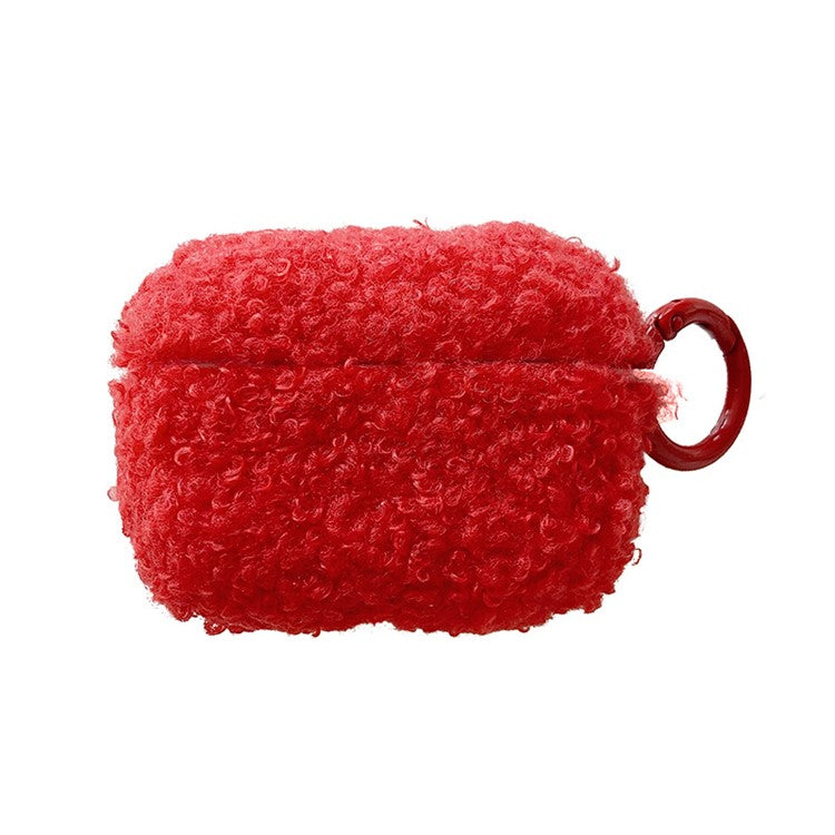 For Apple AirPods Pro 2 Solid Color Plush Earphone Case Bluetooth Earphone Earbud Anti-scratch TPU Cover with Buckle - Red