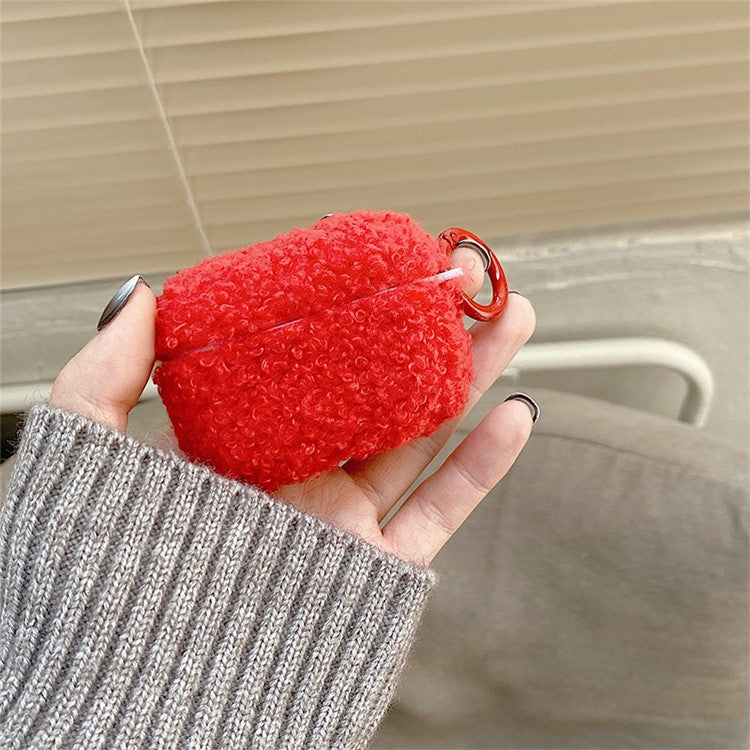For Apple AirPods Pro 2 Solid Color Plush Earphone Case Bluetooth Earphone Earbud Anti-scratch TPU Cover with Buckle - Red