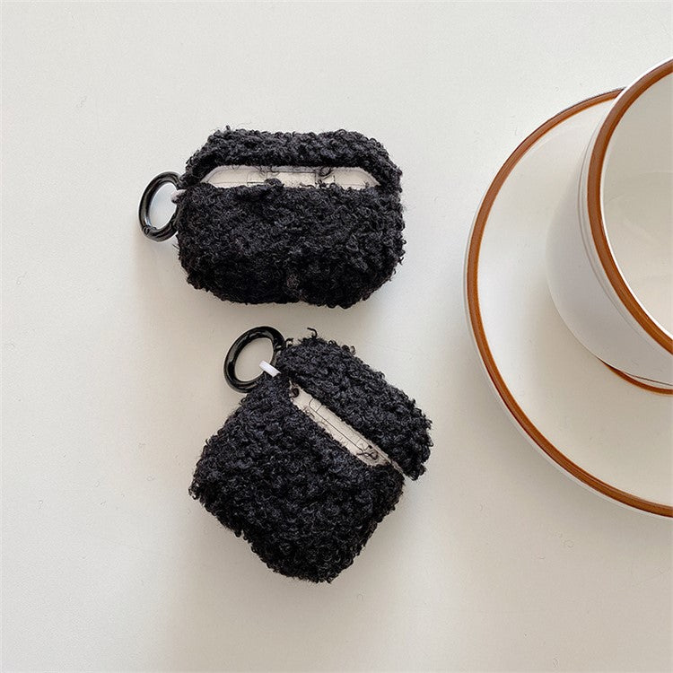 For Apple AirPods Pro 2 Solid Color Plush Earphone Case Bluetooth Earphone Earbud Anti-scratch TPU Cover with Buckle - Black