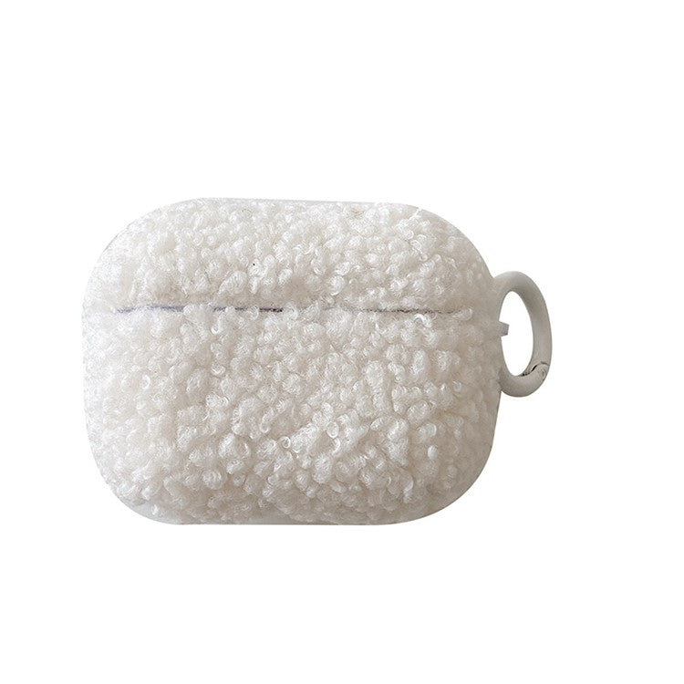 For Apple AirPods Pro 2 Solid Color Plush Earphone Case Bluetooth Earphone Earbud Anti-scratch TPU Cover with Buckle - White