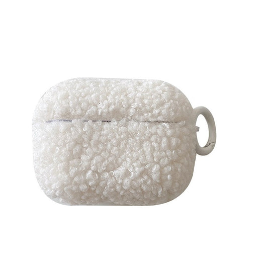 For Apple AirPods Pro 2 Solid Color Plush Earphone Case Bluetooth Earphone Earbud Anti-scratch TPU Cover with Buckle - White