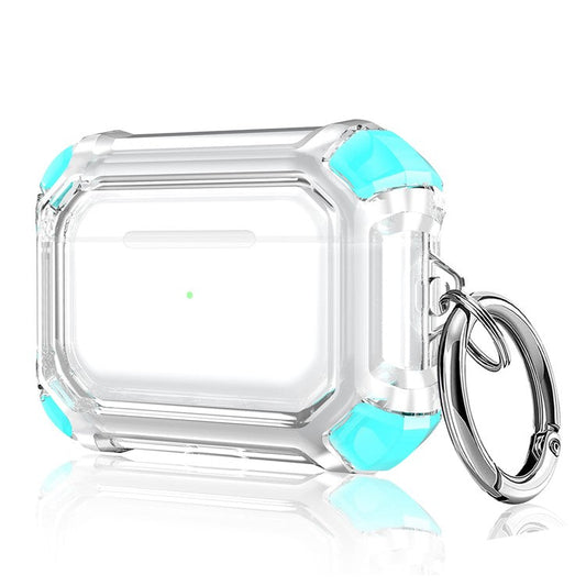 For AirPods Pro (Gen 2) (USB-C) / Pro 2 Transparent Dual Color Earphone Protective Case TPU+PC Anti-drop Cover with Ring Buckle - Mint Green