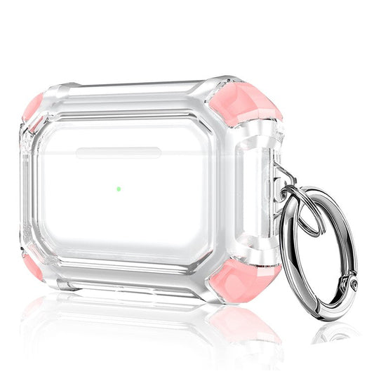 For AirPods Pro (Gen 2) (USB-C) / Pro 2 Transparent Dual Color Earphone Protective Case TPU+PC Anti-drop Cover with Ring Buckle - Pink