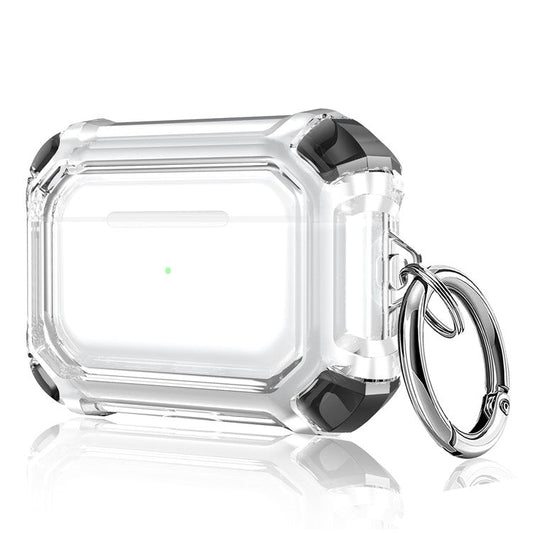 For AirPods Pro (Gen 2) (USB-C) / Pro 2 Transparent Dual Color Earphone Protective Case TPU+PC Anti-drop Cover with Ring Buckle - Black