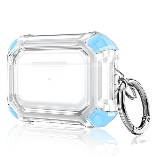 For AirPods Pro (Gen 2) (USB-C) / Pro 2 Transparent Dual Color Earphone Protective Case TPU+PC Anti-drop Cover with Ring Buckle - Sky Blue