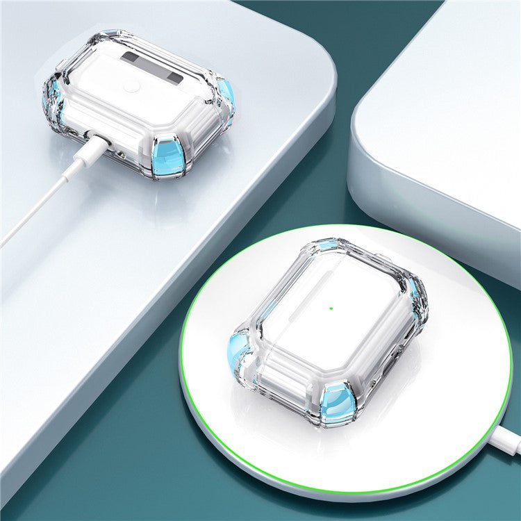 For AirPods Pro (Gen 2) (USB-C) / Pro 2 Transparent Dual Color Earphone Protective Case TPU+PC Anti-drop Cover with Ring Buckle - Sky Blue