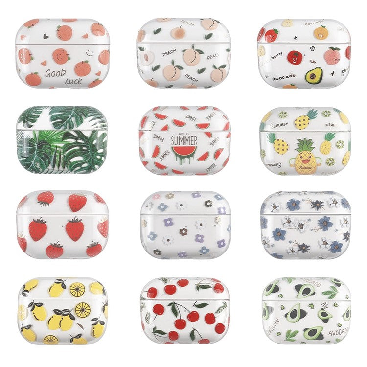 For Apple AirPods Pro (Gen 2) (USB-C) / Pro 2 Hard PC Earbud Case Lacquered Fruit Flower Pattern Bluetooth Earphone Protective Cover - Style E