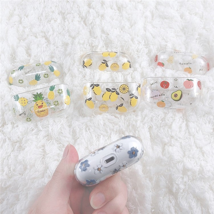 For Apple AirPods Pro (Gen 2) (USB-C) / Pro 2 Hard PC Earbud Case Lacquered Fruit Flower Pattern Bluetooth Earphone Protective Cover - Style J