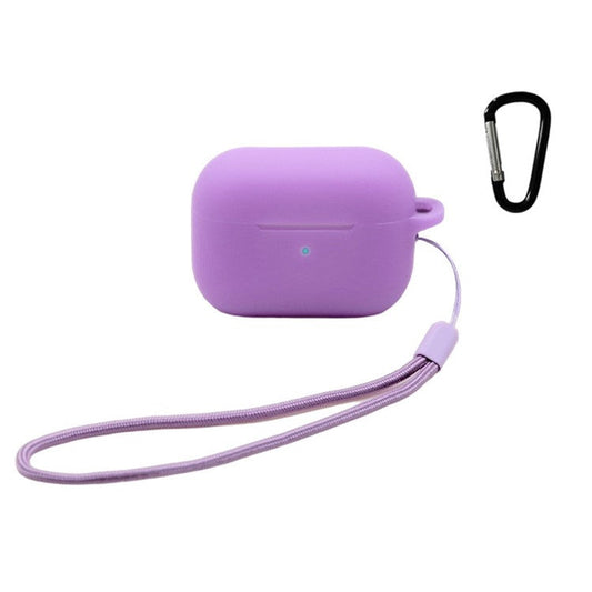 For Apple AirPods Pro 2 Earphone Silicone Case Bluetooth Earbud Charging Box Anti-drop Cover with Hand Strap and Carabiner - Purple