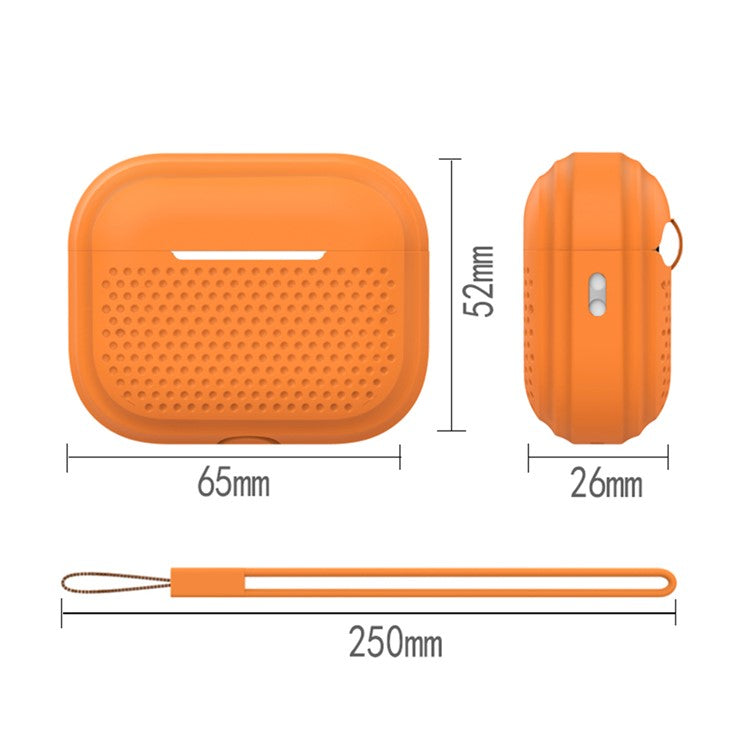 For AirPods Pro 2 Silicone Earphone Case Anti-Fall Anti-Dust Earbud Protection Skin Cover with Strap - Pink