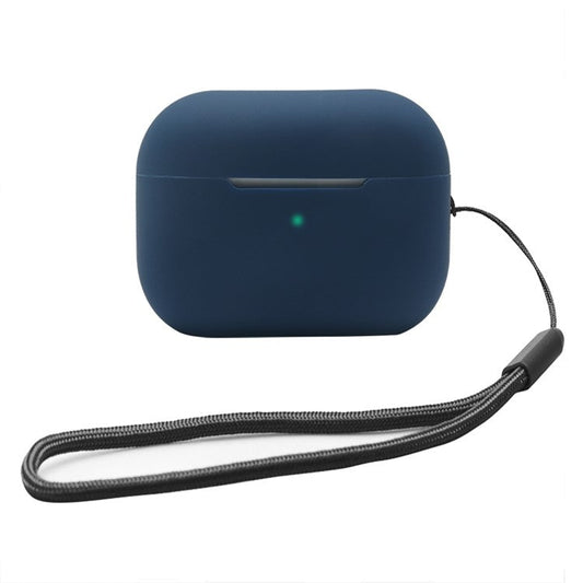 2.0mm Solid Color Silicone Case for Apple AirPods Pro 2, Bluetooth Earphone Anti-drop Cover with Hanging Strap - Midnight Blue