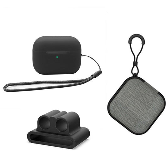 For Apple AirPods Pro 2 Silicone Case Bluetooth Earphone Anti-drop Cover + Hand Strap + Watch Band Earbud Holder + Storage Box - Black