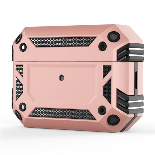 For AirPods Pro 2 Hard PC + TPU Skin Cover Shockproof Scratch Resistant Earphone Case with Carabiner - Rose Gold