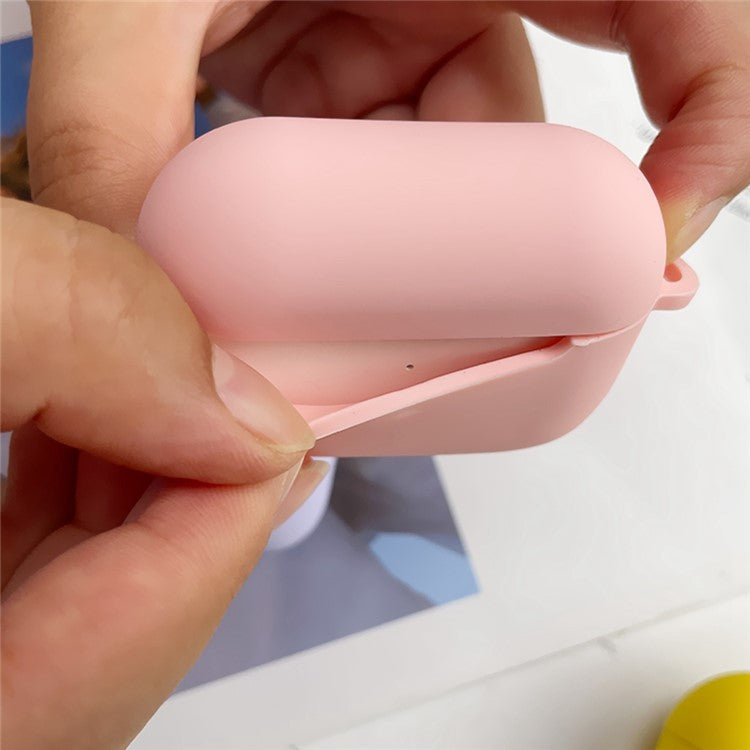 2.5mm Earphone Silicone Case for Apple AirPods Pro, Bluetooth Earbud Charging Box Anti-drop Cover with Carabiner - Lavender Grey
