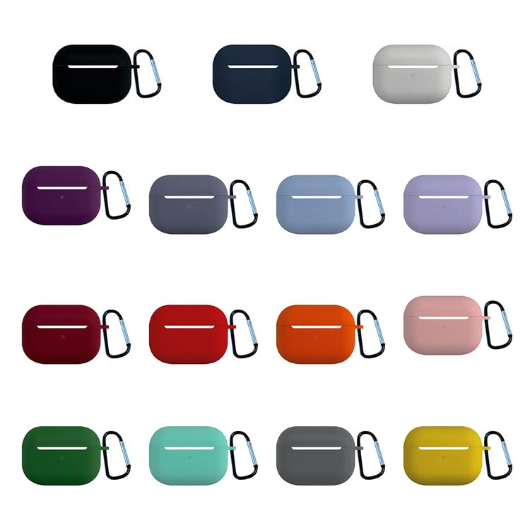 2.5mm Earphone Silicone Case for Apple AirPods Pro, Bluetooth Earbud Charging Box Anti-drop Cover with Carabiner - Lavender Grey