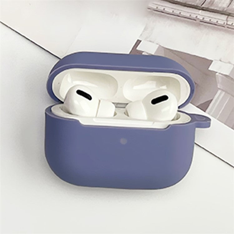 2.5mm Earphone Silicone Case for Apple AirPods Pro, Bluetooth Earbud Charging Box Anti-drop Cover with Carabiner - White