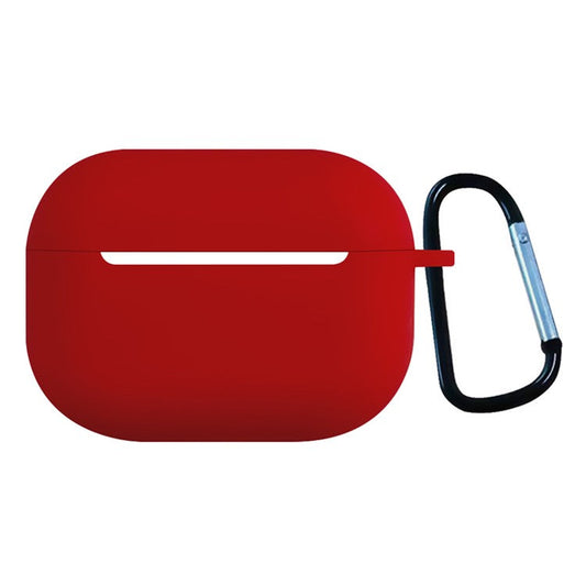 2.5mm Earphone Silicone Case for Apple AirPods Pro, Bluetooth Earbud Charging Box Anti-drop Cover with Carabiner - Red