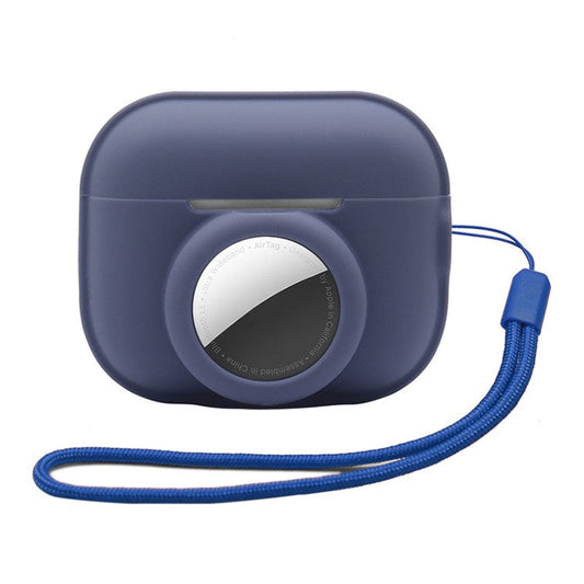 Silicone Case for Apple AirPods Pro 2 and for Apple AirTag, 2-in-1 Anti-drop Earphone Locator Protective Cover with Strap - Dark Blue