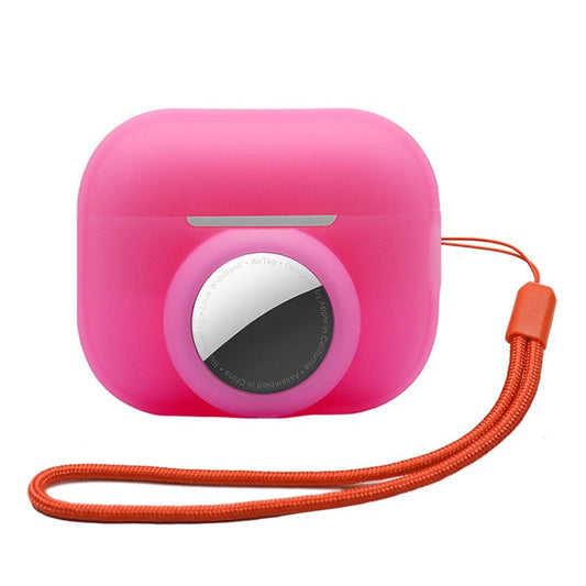 Silicone Case for Apple AirPods Pro 2 and for Apple AirTag, 2-in-1 Anti-drop Earphone Locator Protective Cover with Strap - Noctilucent Pink
