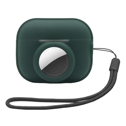 Silicone Case for Apple AirPods Pro 2 and for Apple AirTag, 2-in-1 Anti-drop Earphone Locator Protective Cover with Strap - Blackish Green