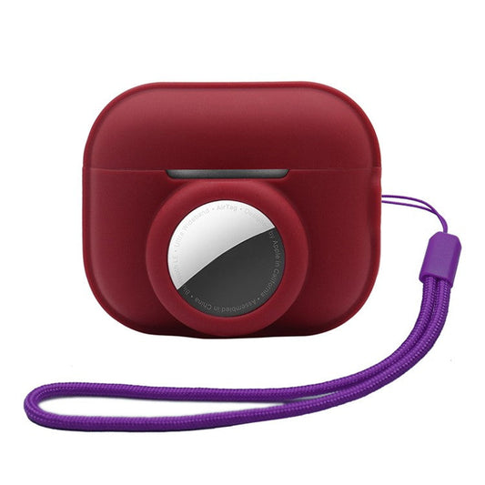 Silicone Case for Apple AirPods Pro 2 and for Apple AirTag, 2-in-1 Anti-drop Earphone Locator Protective Cover with Strap - Wine Red