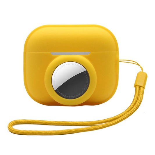 Silicone Case for Apple AirPods Pro 2 and for Apple AirTag, 2-in-1 Anti-drop Earphone Locator Protective Cover with Strap - Yellow