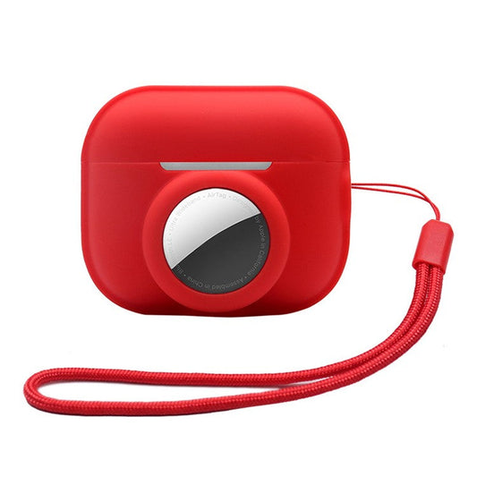 Silicone Case for Apple AirPods Pro 2 and for Apple AirTag, 2-in-1 Anti-drop Earphone Locator Protective Cover with Strap - Red