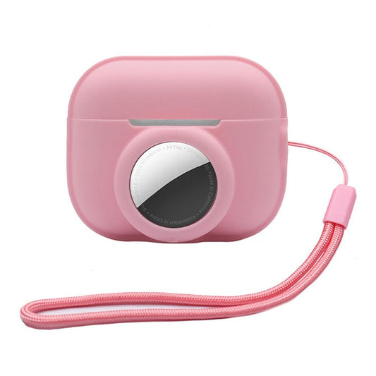 Silicone Case for Apple AirPods Pro 2 and for Apple AirTag, 2-in-1 Anti-drop Earphone Locator Protective Cover with Strap - Pink